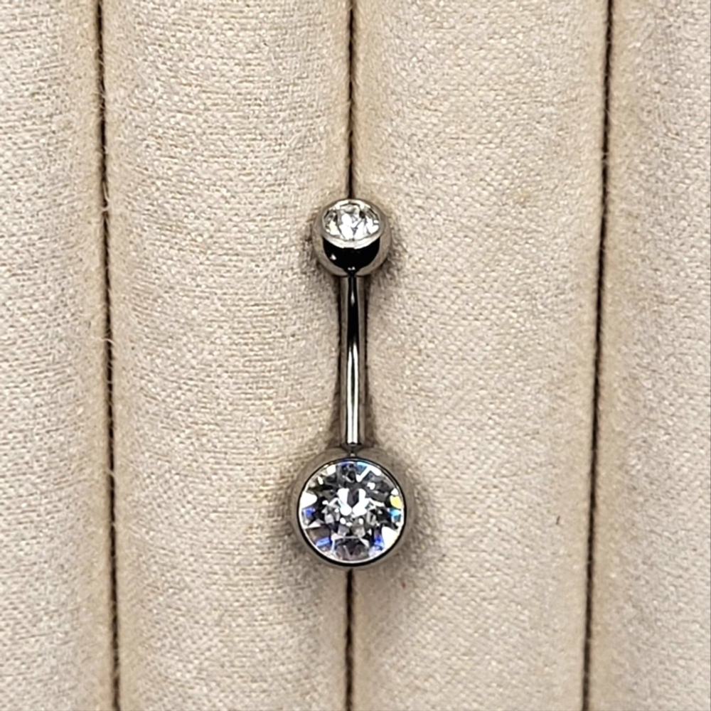 14 Gauge Clear CZ Gem Navel Curve Piercing Jewelry